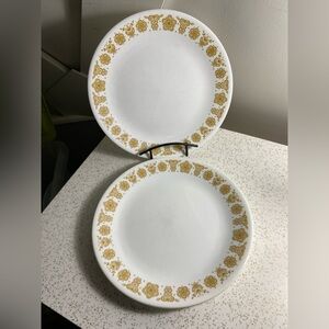 Set of 4 vintage Corelle Butterfly Gold 10” dinner plates